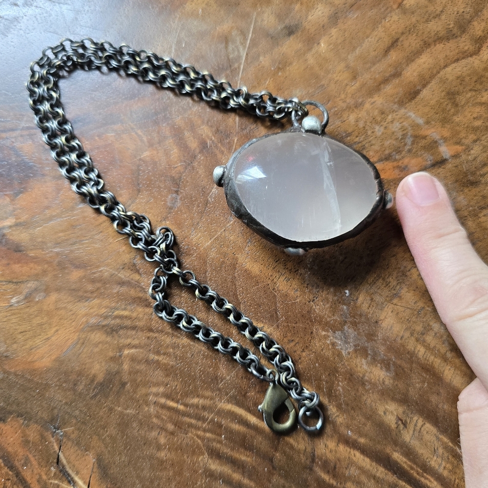 Silver Chain Bracelet with Rose Quartz Pendant
